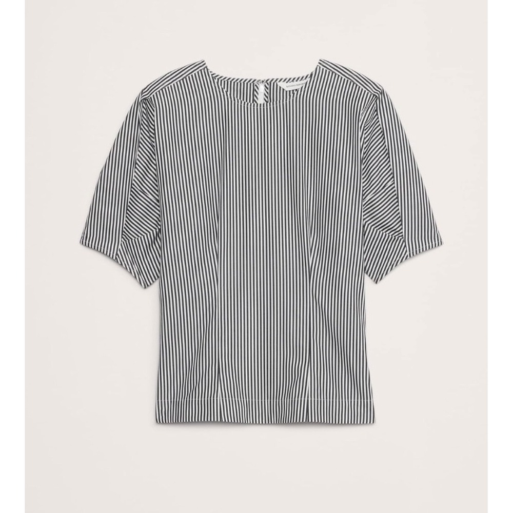 Banana Republic Womens Navy White Striped Cotton Poplin Puff Sleeve Top 6 742563
